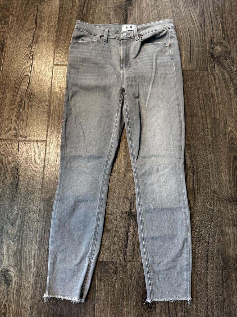 PAIGE hoxton ankle Light Gray Denim Jeans raw hem skinny size 28 women gray